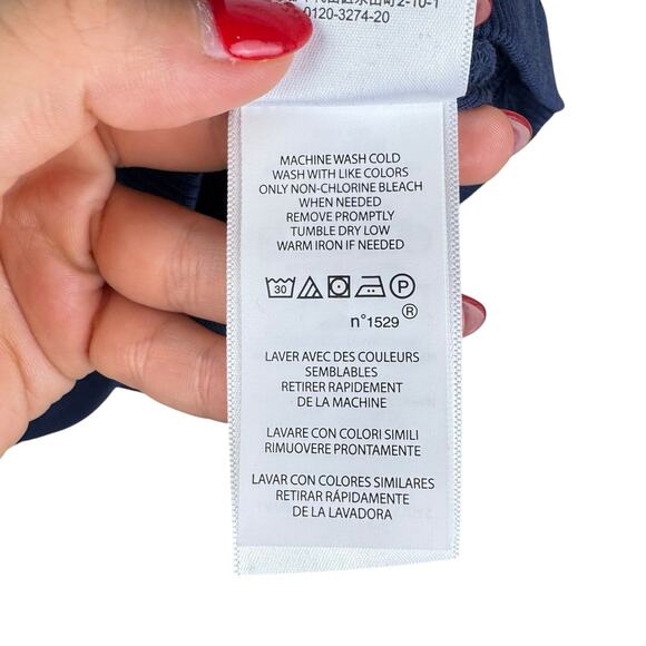 Polo Ralph Lauren Navy Blue Ribbed Red White Trim Logo Slim Fit Baby Tee - Picture 12 of 13